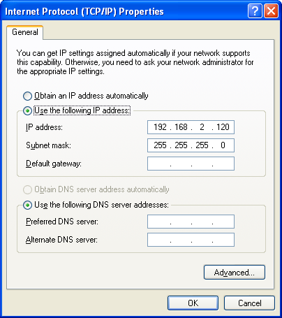 Click Use the following IP address and configure your IP to be in the same range as the LD7 unit: